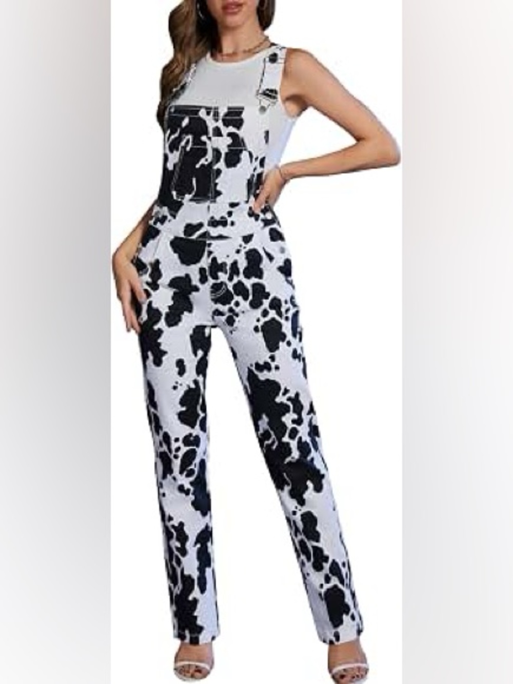 Cow-Print Overall Jumpsuit - Black & White